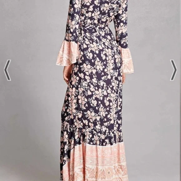 Selfie Leslie Floral Wrap Dress large maxi bohemian ruffle size L cottagecore - Picture 6 of 16